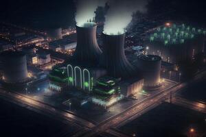 futuristische nucleair macht fabriek. neurale netwerk ai gegenereerd foto
