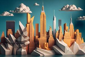 visie van de stad van nieuw york van papier in de stijl van origami. neurale netwerk ai gegenereerd foto