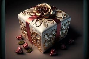 realistisch decoratief geschenk dozen 3d cadeaus wit karton verpakking Sjablonen kant visie hart vorm presenteert perfect verpakt valentijnsdag giftbox luxe karton generatief ai foto