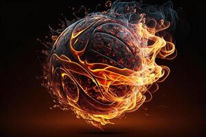 generatief ai van een gloeiend bal brandend Aan brand in oranje vlammen, geven uit warmte en rook voor competitief basketbal een zichtbaar vertegenwoordiging van de krankzinnigheid en opwinding van de spel foto