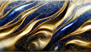 spectaculair abstract glinsterend blauw en metaalachtig zilver solide vloeistof golven. wervelende gouden en blauw pastel patroon, schijnend zilver kleur, marmeren geometrisch, wijnoogst foto