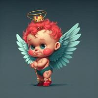 generatief ai aanbiddelijk baby Cupido mooi portret, vol lichaam hand- Holding een boog en pijl, tekenfilm stijl karakter. liefde en Valentijn concept. foto