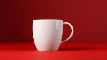 wit koffie kop mockup Aan een rood achtergrond, generatief ai foto