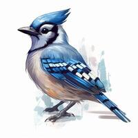 blauw gaai vogel geïsoleerd Aan wit achtergrond. hand- getrokken waterverf clip art, generatief ai foto