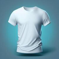 wit t-shirt mockup Aan blauw achtergrond, generatief ai foto