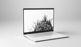 laptop mockup met pijnboom boom Aan scherm, generatief ai foto