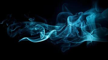 blauw rook effect abstract Aan zwart achtergrond ,generatief ai foto