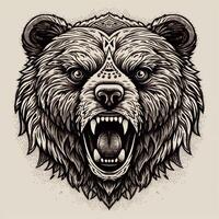 woest beer zwart tatoeëren ai gegenereerd foto