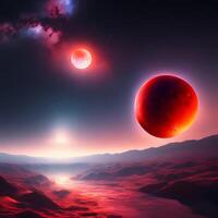 ultra-realistisch 3d illustratie van een planeet en een ster met wolken ai gegenereerd foto