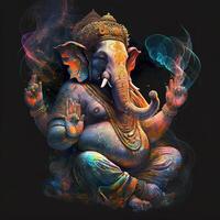 generatief ai Aan standbeeld van heer ganesha , ganesha festival. Hindoe religie en Indisch viering van diwali festival concept Aan donker, rood, geel achtergrond en kopiëren ruimte foto