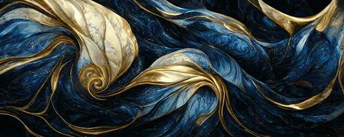 marmeren effect achtergrond of textuur. spectaculair abstract glinsterend gouden solide vloeistof golven. wervelende gouden en blauw pastel patroon, schijnend gouden en groen kleur, marmeren geometrisch, vintage, foto