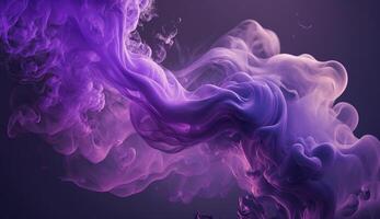 generatief ai, vloeiende lavendel paars vloeistof en rook met spatten. helder vloeistof banier, 3d effect, modern macro realistisch abstract achtergrond illustratie, inkt in water effect. foto