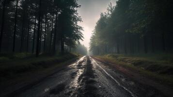 generatief ai, landschap, eenzaam weg, bergen, land kant. fotorealistisch horizontaal illustratie, asfalt weg, wildernis Oppervlakte foto