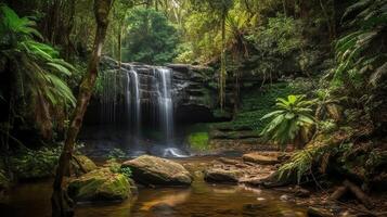 waterval in een tropisch wild. creatief hulpbron, ai gegenereerd foto