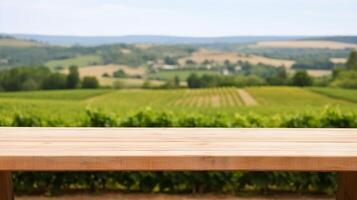 een Frans wijngaard serveert net zo de bewolkt fundament voor een reinigen houten tafel. creatief hulpbron, ai gegenereerd foto