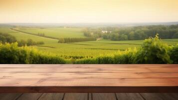 een Frans wijngaard serveert net zo de bewolkt vestiging voor een reinigen houten tafel. creatief hulpbron, ai gegenereerd foto