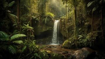 waterval in een tropisch wildernis. creatief hulpbron, ai gegenereerd foto