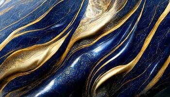 spectaculair abstract glinsterend blauw en metaalachtig zilver solide vloeistof golven. wervelende gouden en blauw pastel patroon, schijnend zilver kleur, marmeren geometrisch, wijnoogst foto