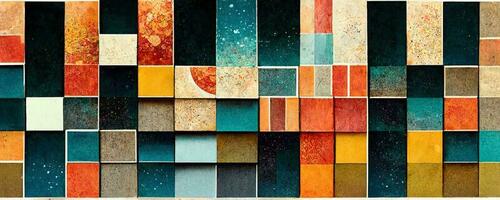 artistiek kleurrijk mozaïek- patroon. collage hedendaags afdrukken met modieus decoratief mozaïek- patroon met verschillend kleuren, modern kunst. banier concept foto