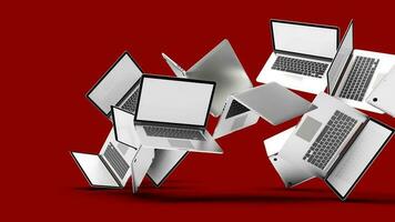 modern laptop geïsoleerd Aan rood achtergrond. 3d illustratie. foto