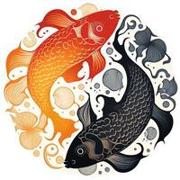 cartoon-stijl klem kunst illustratie van yin en yang patroon, koi karper. perfect voor web ontwerpers, uitgevers, en inhoud makers generatief ai foto