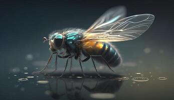 insect vlieg dichtbij omhoog, macro entomologie. ai gegenereerd. foto