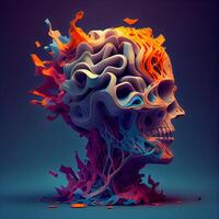 3d surrealistische illustratie. menselijk hoofd gemaakt van kleurrijk abstract vormen., ai generatief beeld foto