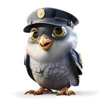 3d renderen van een schattig uil met een Politie pet en uniform, ai generatief beeld foto