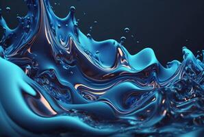 vloeistof blauw verf, golvend blauw vloeistof achtergrond, abstract kunst. generatief ai foto