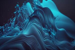 vloeistof blauw verf, golvend blauw vloeistof achtergrond, abstract kunst. generatief ai foto