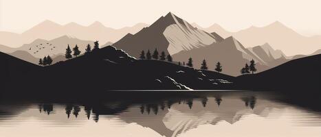silhouet bergmeer illustratie van gegenereerd ai silhouet bergmeer foto