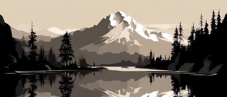 silhouet bergmeer illustratie van gegenereerd ai silhouet bergmeer foto