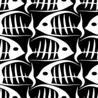 grafisch zwart en wit naadloos patroon van vis skeletten, textuur, monochroom achtergrond foto