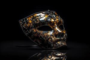 ventetiaans masker Aan een reflecterende oppervlakte hoog contrast beeld Venetiaanse carnaval masker behang pc. ai gegenereerd foto