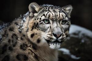 sneeuw luipaard groot bijzonder katten in natuurlijk omgeving. ai gegenereerd foto