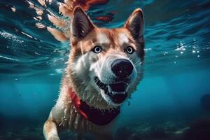 rood schor zwemt onder water, generatief ai. foto