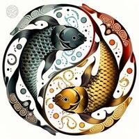 cartoon-stijl klem kunst illustratie van yin en yang patroon, koi karper. perfect voor web ontwerpers, uitgevers, en inhoud makers generatief ai foto