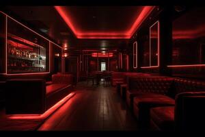 rood interieur van luxe nachtclub restaurant lounge bar menselijk versterkt. ai gegenereerd foto