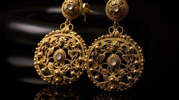 mooi Indisch antiek gouden paar- van oorbellen, luxe vrouw sieraden, Indisch sieraden bruids oorbellen, bruiloft sieraden zwaar partij oorbellen, generatief ai foto