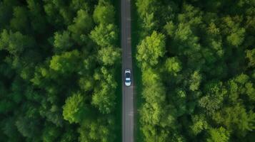 in de lucht zien groen Timberland met auto Aan de zwart-top straat. creatief hulpbron, ai gegenereerd foto