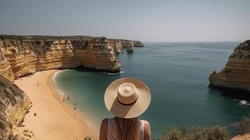 bezoek toerisme in Portugal, atlantic zee en desoriënterend tropisch kustlijn. creatief hulpbron, ai gegenereerd foto