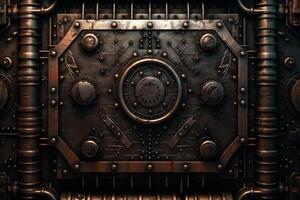 donker steampunk metalen scifi structuur achtergrond ontwerp. ai gegenereerd foto