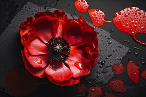 rood papaver net zo een symbool van geheugen voor de gedaald in de oorlog. vijf dagen, wereld oorlog herinnering dag. generatief ai illustratie foto