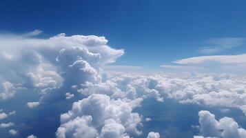 blauw lucht met bijzonder wolken. zien over- de wolken.zomer blauw lucht wolk helling licht wit fundament. ai gegenereerd foto