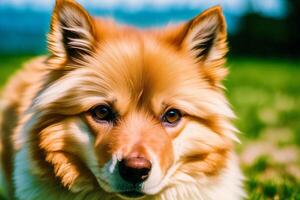 schattig Duitse spits. portret van een mooi Duitse spits hond spelen in de park. generatief ai foto