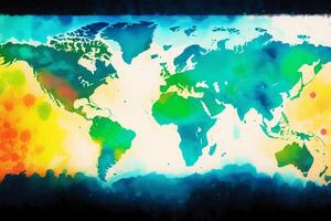kaart van de wereld . waterverf verf. digitaal kunst, generatief ai foto