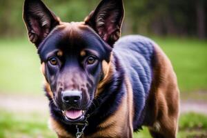 portret van een mooi belgisch herder hond in de park. belgisch mechelaar. generatief ai foto