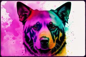 illustratie van een hond met kleurrijk inkt schilderij Aan grunge achtergrond. digitaal kunst, generatief ai foto