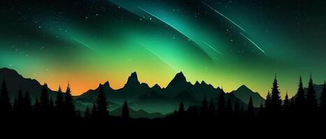 silhouet berg met Aurora achtergrond. ai generatief foto