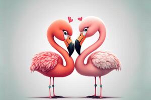 generatief ai schattig kawaii paar flamingo's zoenen Valentijnsdag dag. liefde kaart roze flamingo in liefde zoenen Aan wit achtergrond. Valentijn concept foto